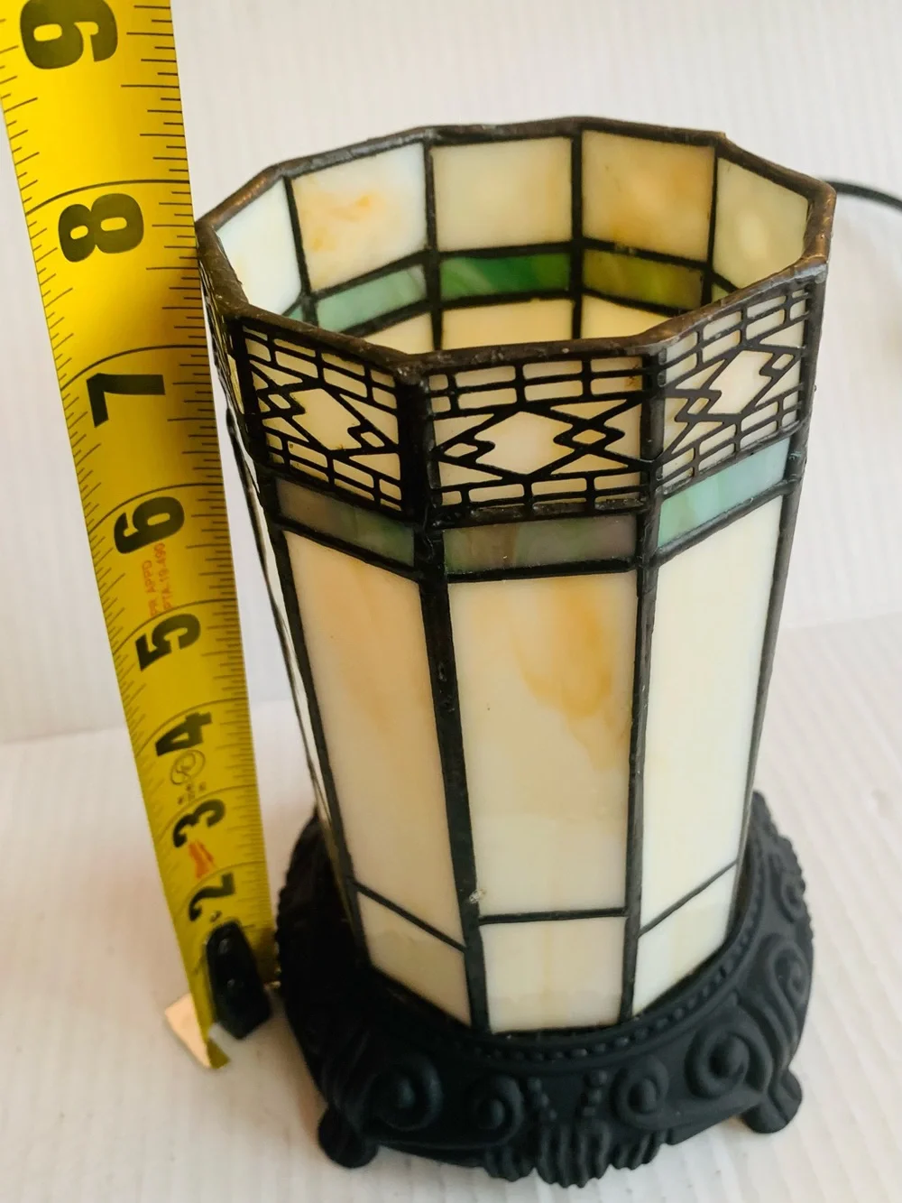 Tiffany Style Stained Glass Cylinder Table Lamp Geometric Pattern 8